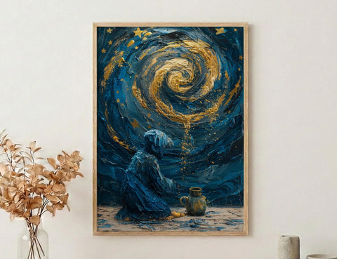 The Star Tarot Card Print, Hope and Healing Art, Celestial Wall Decor, Impasto Oil Painting, Spiritual Gift, Wish Fulfillment, Blue Art