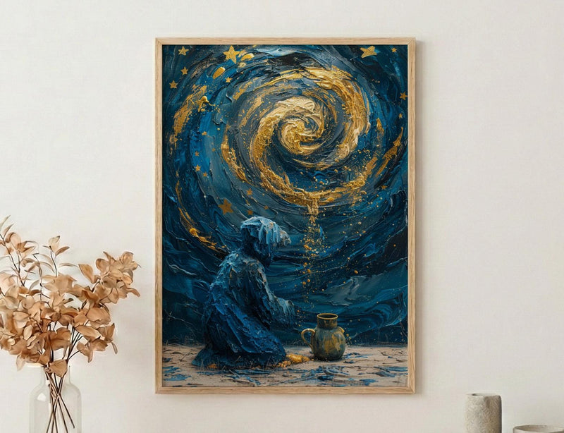 The Star Tarot Card Print, Hope and Healing Art, Celestial Wall Decor, Impasto Oil Painting, Spiritual Gift, Wish Fulfillment, Blue Art