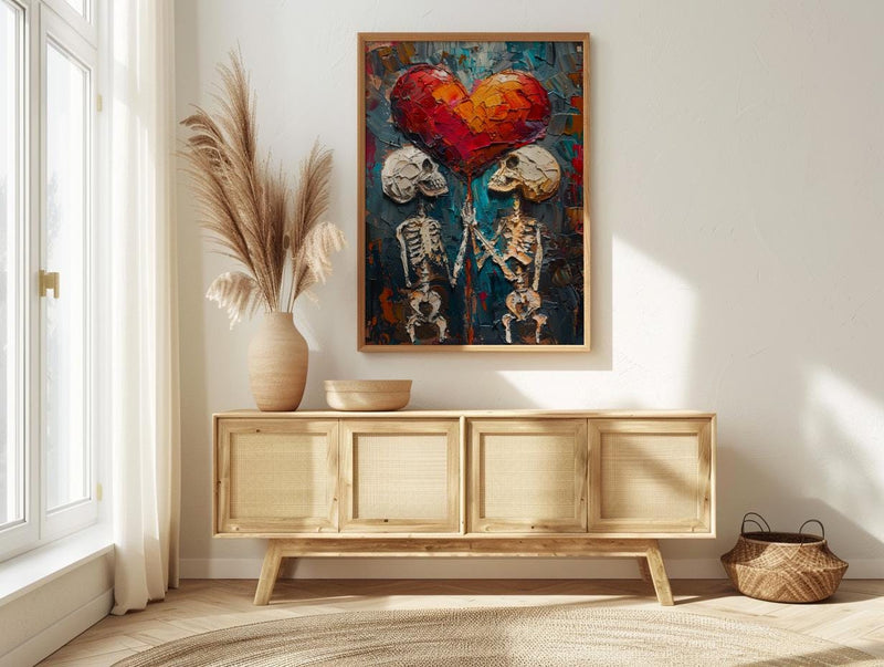 Gothic Anniversary Gift, Skull Couple Art, Till Death Do Us Part, Impasto Oil Painting, Dark Romantic Decor, Skeleton Love, Emo Gift