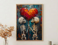 Gothic Anniversary Gift, Skull Couple Art, Till Death Do Us Part, Impasto Oil Painting, Dark Romantic Decor, Skeleton Love, Emo Gift