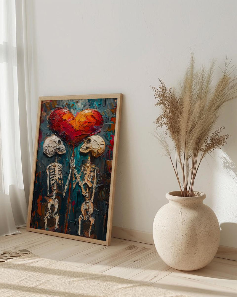 Gothic Anniversary Gift, Skull Couple Art, Till Death Do Us Part, Impasto Oil Painting, Dark Romantic Decor, Skeleton Love, Emo Gift