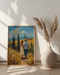 Tuscany Wall Art, Italian Landscape Print, Cypress Trees, Impasto Oil Painting, Farmhouse Decor, Wedding Gift, Golden Hour