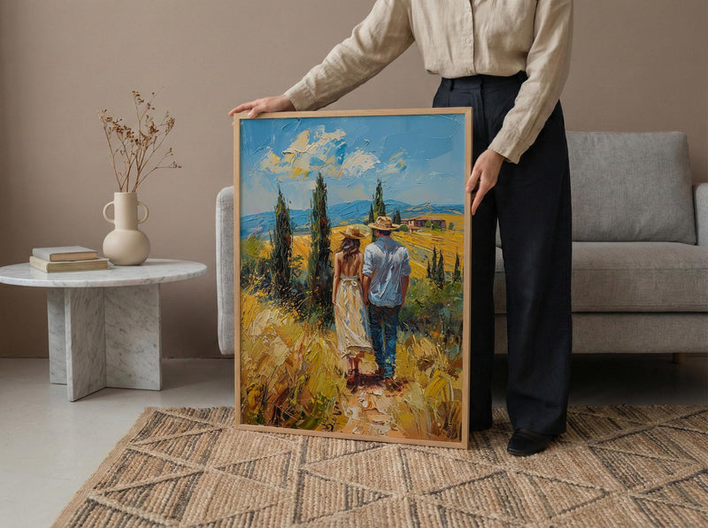 Tuscany Wall Art, Italian Landscape Print, Cypress Trees, Impasto Oil Painting, Farmhouse Decor, Wedding Gift, Golden Hour