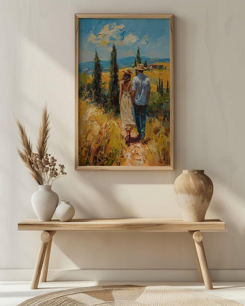 Tuscany Wall Art, Italian Landscape Print, Cypress Trees, Impasto Oil Painting, Farmhouse Decor, Wedding Gift, Golden Hour