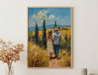 Tuscany Wall Art, Italian Landscape Print, Cypress Trees, Impasto Oil Painting, Farmhouse Decor, Wedding Gift, Golden Hour