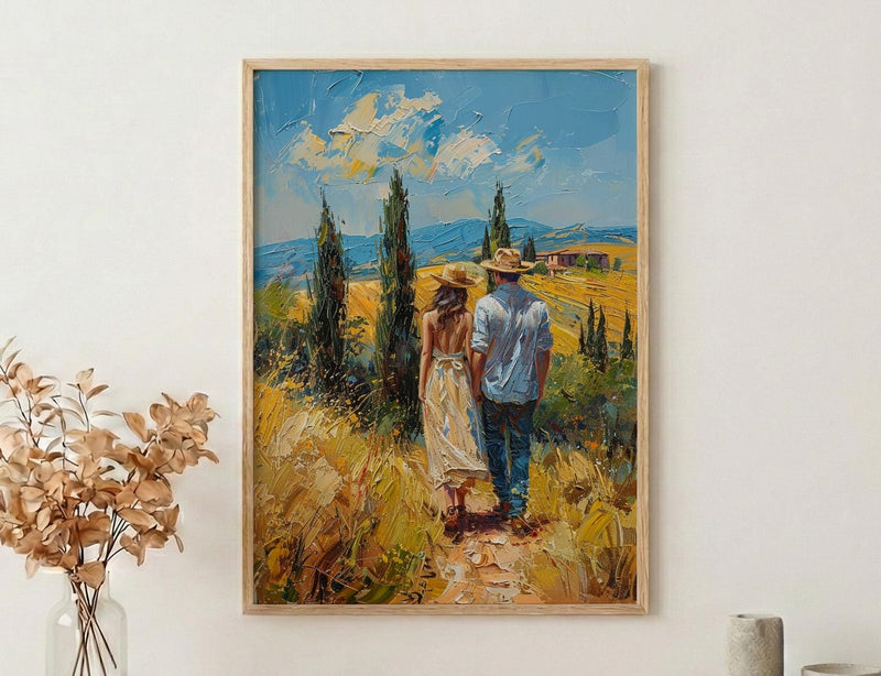 Tuscany Wall Art, Italian Landscape Print, Cypress Trees, Impasto Oil Painting, Farmhouse Decor, Wedding Gift, Golden Hour