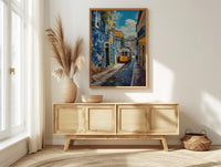 Lisbon Wall Art, Yellow Tram 28 Print, Portugal Decor, Impasto Oil Painting, Azulejo Tile, Cityscape Art, Cheerful Gift