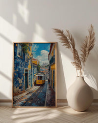 Lisbon Wall Art, Yellow Tram 28 Print, Portugal Decor, Impasto Oil Painting, Azulejo Tile, Cityscape Art, Cheerful Gift