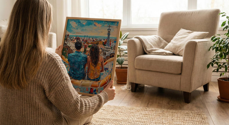 Barcelona Wall Art, Park Guell Print, Gaudi Mosaic, Impasto Oil Painting, Spain Travel Decor, Colorful Art, Artistic Gift