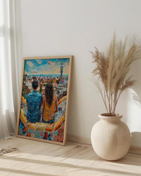 Barcelona Wall Art, Park Guell Print, Gaudi Mosaic, Impasto Oil Painting, Spain Travel Decor, Colorful Art, Artistic Gift