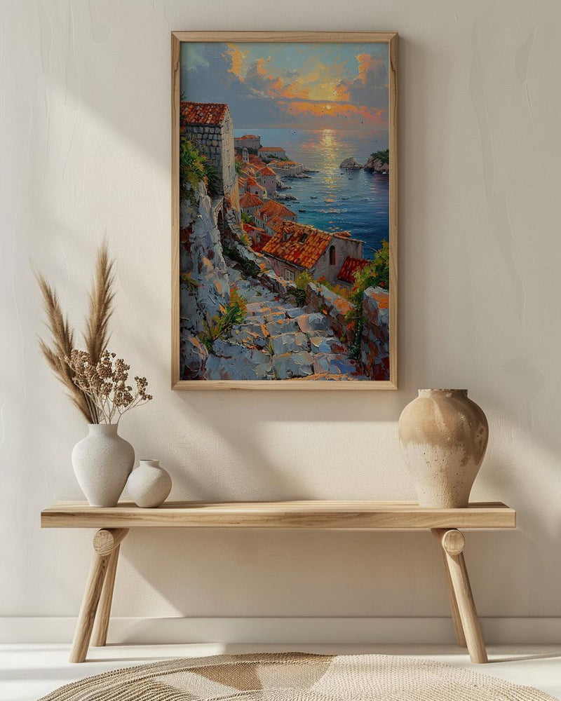 Dubrovnik Wall Art, Croatia Travel Print, Old Town Decor, Impasto Oil Painting, Terracotta Rooftops, Game of Thrones Vibe, Sea