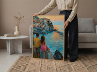 Cinque Terre Wall Art, Italy Coast Print, Colorful Houses, Impasto Oil Painting, Manarola Sunset, Summer Romance, Travel Gift