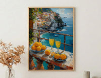 Amalfi Coast Art, Positano Print, Lemon Decor, Impasto Oil Painting, Italian Summer, Kitchen Wall Art, Limoncello Vibes, Housewarming Gift