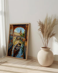 Seville Wall Art, Plaza de Espana Print, Spain Travel Poster, Impasto Oil Painting, Romantic Boat Ride, Andalusian Decor, Gold