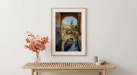 Seville Wall Art, Plaza de Espana Print, Spain Travel Poster, Impasto Oil Painting, Romantic Boat Ride, Andalusian Decor, Gold