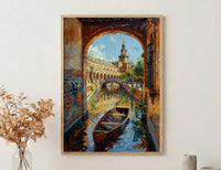 Seville Wall Art, Plaza de Espana Print, Spain Travel Poster, Impasto Oil Painting, Romantic Boat Ride, Andalusian Decor, Gold