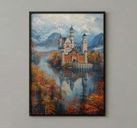 Fairytale Castle Art, Neuschwanstein Print, Germany Travel, Impasto Oil Painting, Dreamy Landscape, Princess Room Decor, Fog