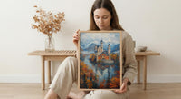 Fairytale Castle Art, Neuschwanstein Print, Germany Travel, Impasto Oil Painting, Dreamy Landscape, Princess Room Decor, Fog