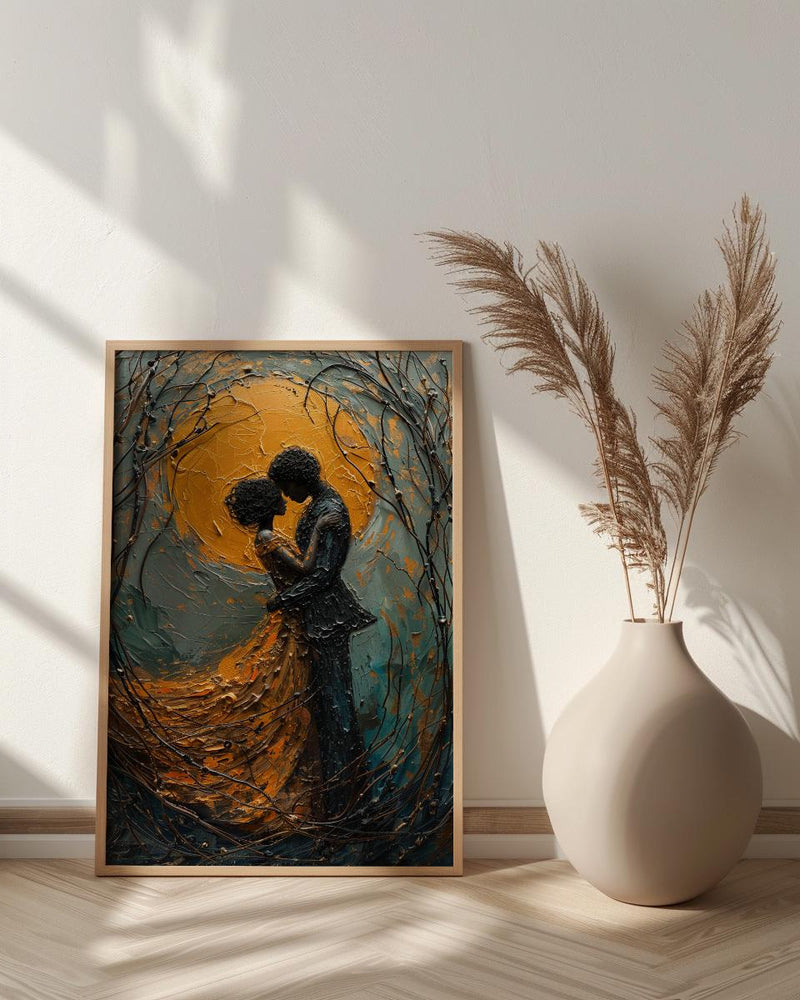 Vienna Wall Art, Klimt Style Couple, Gold Leaf Effect, Impasto Oil Painting, Romantic Kiss Print, Art Nouveau Decor, Engagement Gift