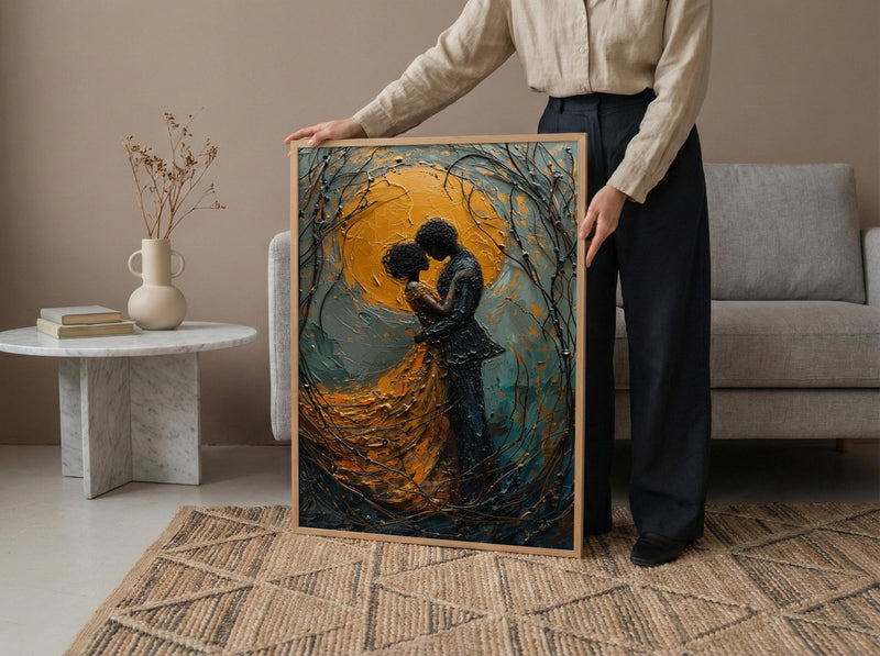 Vienna Wall Art, Klimt Style Couple, Gold Leaf Effect, Impasto Oil Painting, Romantic Kiss Print, Art Nouveau Decor, Engagement Gift
