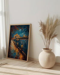 Budapest Wall Art, Chain Bridge Print, Hungary Travel, Impasto Oil Painting, Night Cityscape, Golden Lights, Romantic View