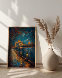 Budapest Wall Art, Chain Bridge Print, Hungary Travel, Impasto Oil Painting, Night Cityscape, Golden Lights, Romantic View