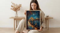 Budapest Wall Art, Chain Bridge Print, Hungary Travel, Impasto Oil Painting, Night Cityscape, Golden Lights, Romantic View