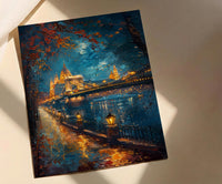 Budapest Wall Art, Chain Bridge Print, Hungary Travel, Impasto Oil Painting, Night Cityscape, Golden Lights, Romantic View