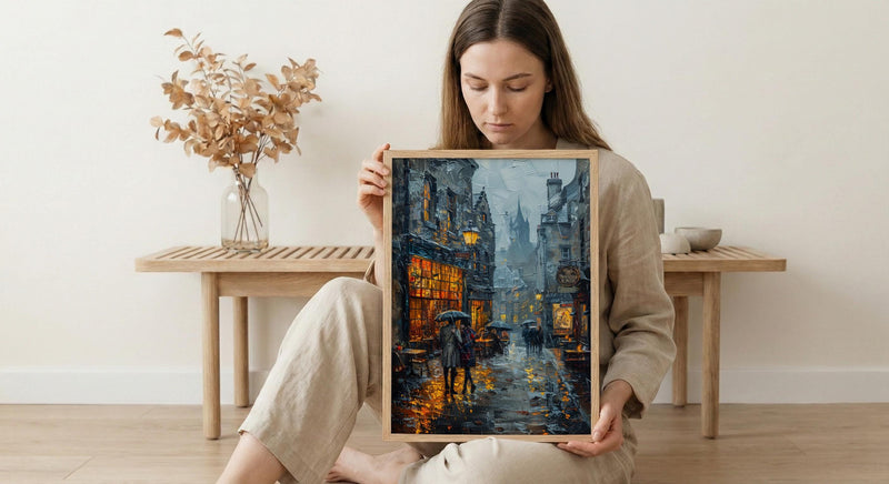 Edinburgh Wall Art, Royal Mile Print, Scotland Travel, Impasto Oil Painting, Moody Rainy Street, Gothic Decor, Dark Academia