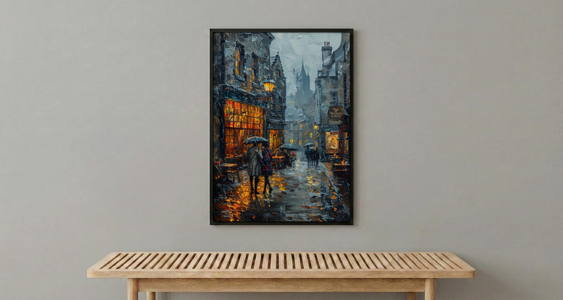 Edinburgh Wall Art, Royal Mile Print, Scotland Travel, Impasto Oil Painting, Moody Rainy Street, Gothic Decor, Dark Academia