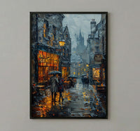 Edinburgh Wall Art, Royal Mile Print, Scotland Travel, Impasto Oil Painting, Moody Rainy Street, Gothic Decor, Dark Academia