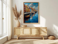 Copenhagen Wall Art, Nyhavn Harbor Print, Colorful Houses, Impasto Oil Painting, Denmark Decor, Hygge Art, Scandi Style
