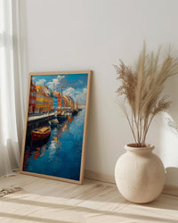 Copenhagen Wall Art, Nyhavn Harbor Print, Colorful Houses, Impasto Oil Painting, Denmark Decor, Hygge Art, Scandi Style