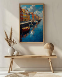 Copenhagen Wall Art, Nyhavn Harbor Print, Colorful Houses, Impasto Oil Painting, Denmark Decor, Hygge Art, Scandi Style