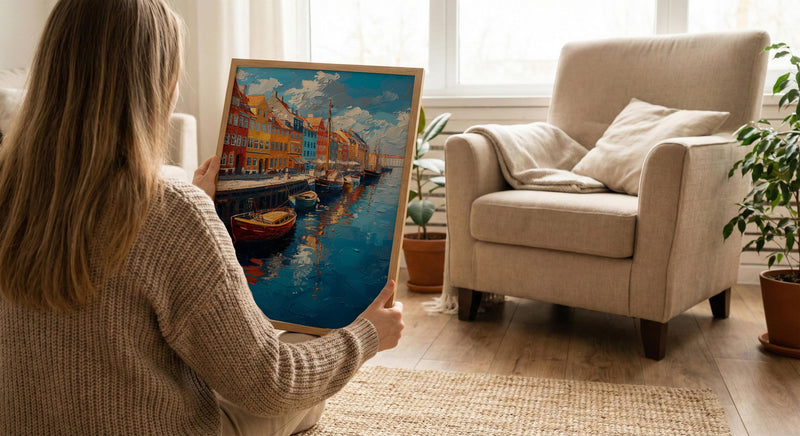 Copenhagen Wall Art, Nyhavn Harbor Print, Colorful Houses, Impasto Oil Painting, Denmark Decor, Hygge Art, Scandi Style