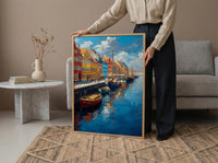 Copenhagen Wall Art, Nyhavn Harbor Print, Colorful Houses, Impasto Oil Painting, Denmark Decor, Hygge Art, Scandi Style