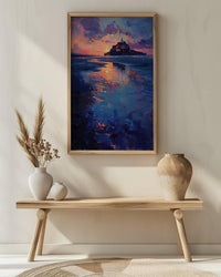 Mont Saint Michel Art, France Landmark Print, Mystical Castle, Impasto Oil Painting, Twilight Landscape, Fantasy Decor, Tide