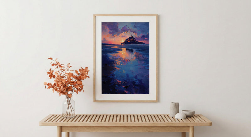 Mont Saint Michel Art, France Landmark Print, Mystical Castle, Impasto Oil Painting, Twilight Landscape, Fantasy Decor, Tide