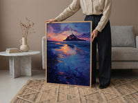 Mont Saint Michel Art, France Landmark Print, Mystical Castle, Impasto Oil Painting, Twilight Landscape, Fantasy Decor, Tide