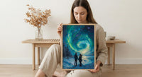 Northern Lights Art, Aurora Borealis Print, Lapland Landscape, Impasto Oil Painting, Winter Love, Snowy Night, Galaxy Decor, Wedding Gift