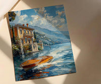 Lake Como Wall Art, Italian Villa Print, Luxury Travel Decor, Impasto Oil Painting, Garden Landscape, Anniversary Gift, Italy Lake