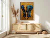 Elephant Couple Art, African Decor, Safari Nursery Print, Impasto Oil Painting, Animal Love, Kente Pattern, Good Luck Gift