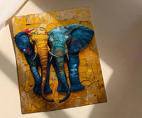 Elephant Couple Art, African Decor, Safari Nursery Print, Impasto Oil Painting, Animal Love, Kente Pattern, Good Luck Gift