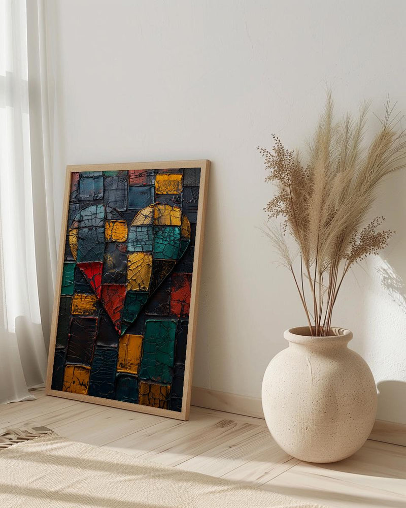 Kente Heart Print, African Pattern Art, Cultural Wall Decor, Impasto Oil Painting, Ghana Heritage Gift, Black History Month, Love