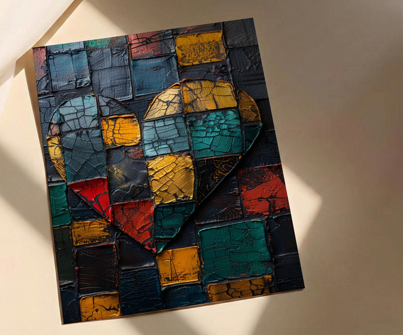 Kente Heart Print, African Pattern Art, Cultural Wall Decor, Impasto Oil Painting, Ghana Heritage Gift, Black History Month, Love