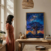 Baobab Tree Art, African Landscape, Tree of Life Print, Impasto Oil Painting, Starry Night, Mystical Decor, Nature Lover Gift