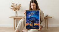 Baobab Tree Art, African Landscape, Tree of Life Print, Impasto Oil Painting, Starry Night, Mystical Decor, Nature Lover Gift