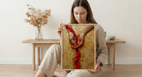 Red Thread of Fate, Soulmate Art, Japanese Legend, Impasto Oil Painting, Minimalist Love Gift, Destiny Print, Hand Gesture