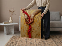 Red Thread of Fate, Soulmate Art, Japanese Legend, Impasto Oil Painting, Minimalist Love Gift, Destiny Print, Hand Gesture