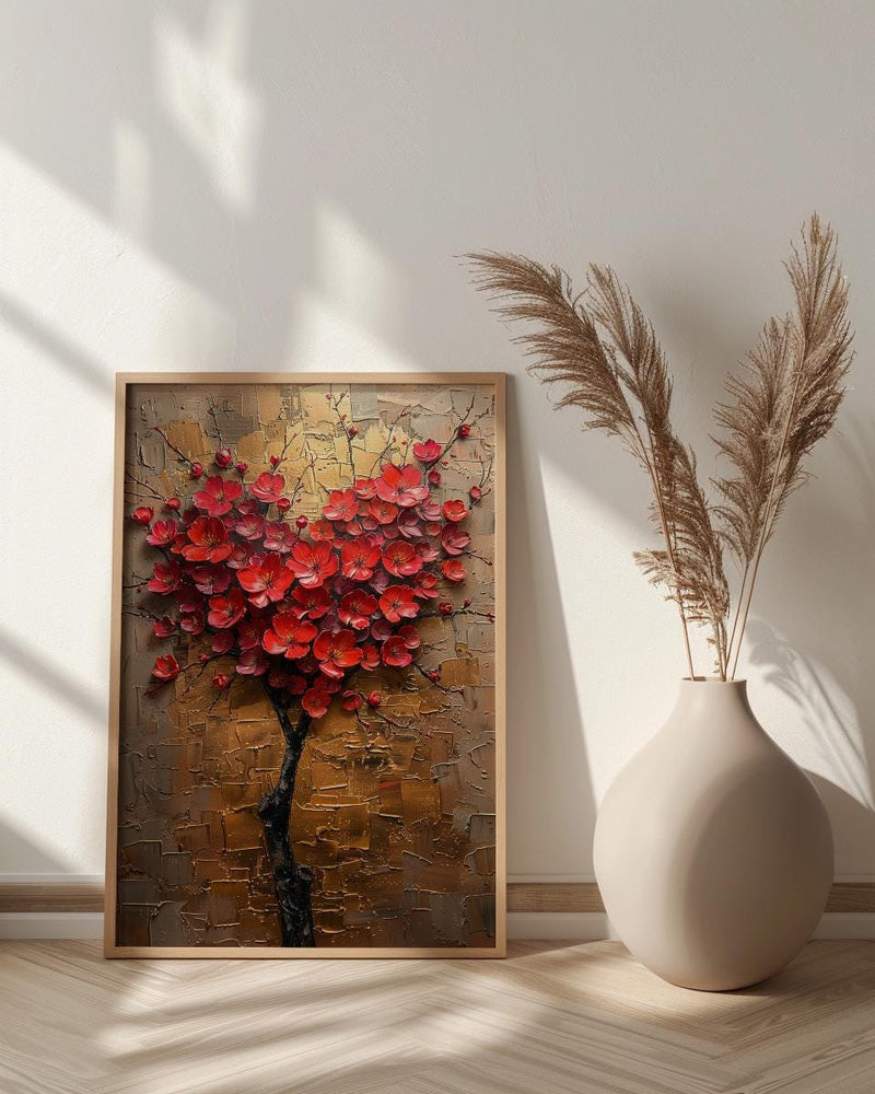 Floral Heart Art, Camellia Flower, Asian Botanical, Impasto Oil Painting, Nature Love, Spring Wall Decor, Gold Leaf Texture